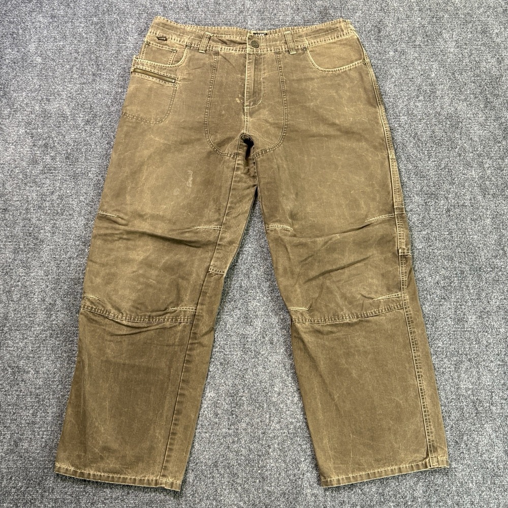 Kuhl Double Knee Pants Men's 38x30 Brown Canvas Patina Workwear Hiking Outdoors